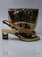 Gold Black Bloom Set - Italian Shoe and Bag Set - Classic Shoes London