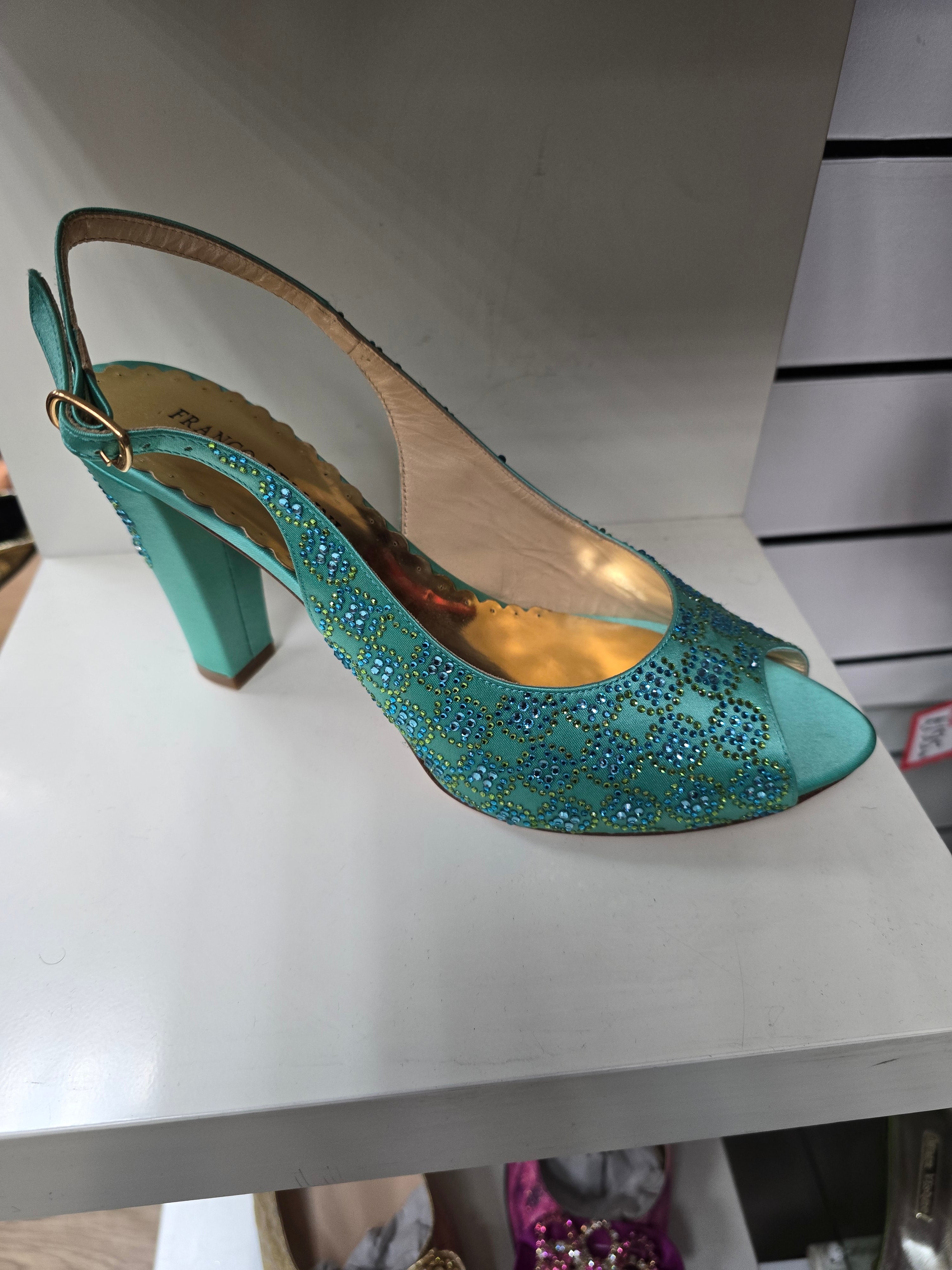 Aqua Circle Stoned Set - Italian Shoe and Bag Set - Classic Shoes London