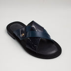 Navy Patent Cross Strap Slide