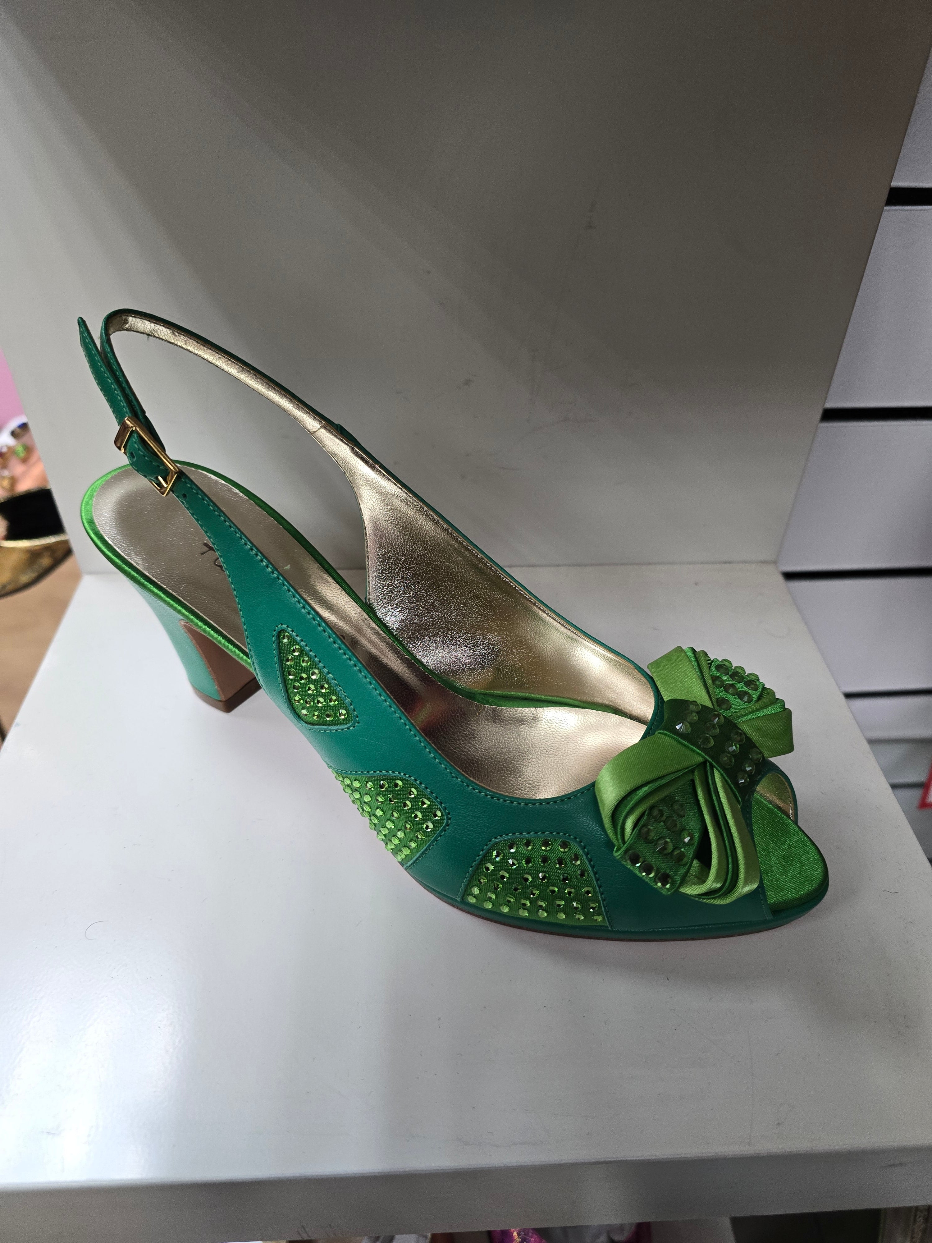 Leaf Green Bow Set - Italian Shoe and Bag Set - Classic Shoes London