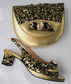 Gold Black Bloom Set - Italian Shoe and Bag Set - Classic Shoes London