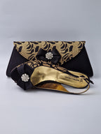 Black Gold Floral Glittered Set - Italian Shoe and Bag Set - Classic Shoes London