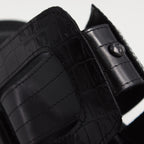Black Croc Print Double Band Slide