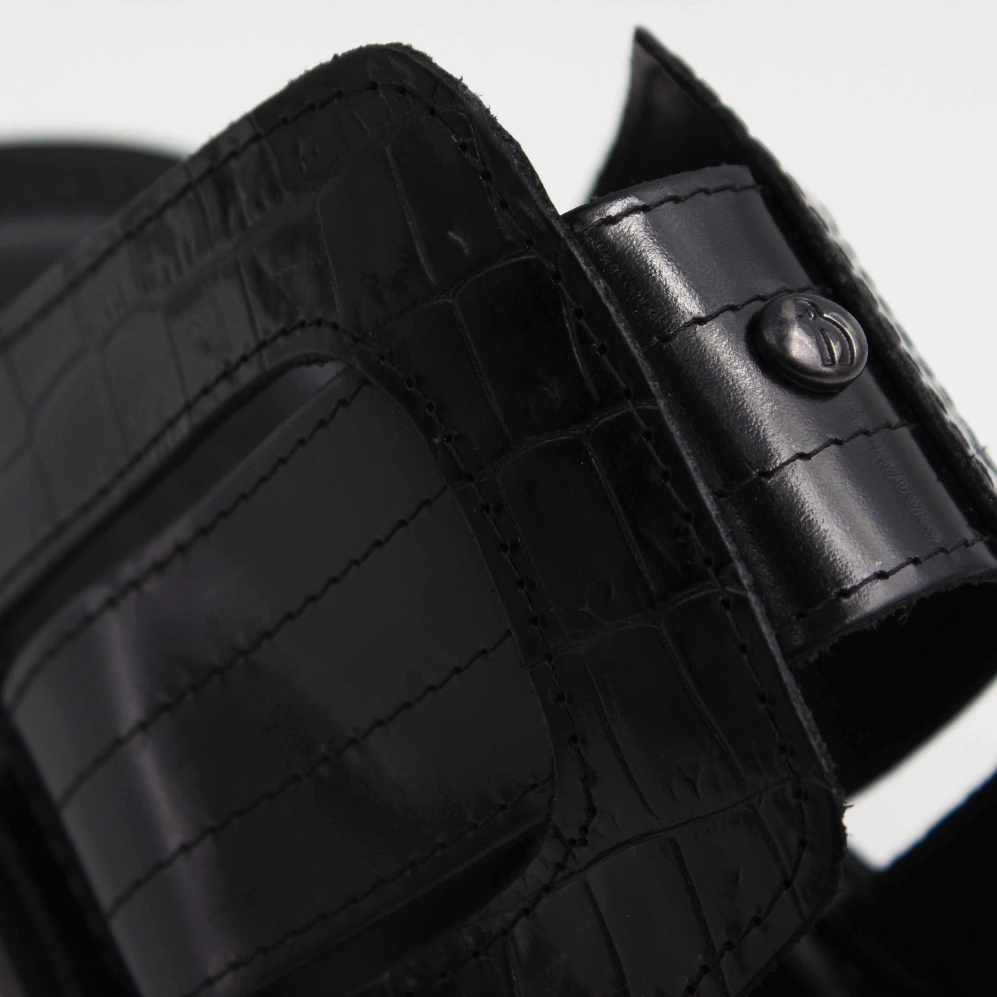 Black Croc Print Double Band Slide