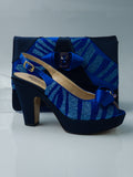 Royal Blue and Navy Glittered Set - Italian Shoe and Bag Set - Classic Shoes London