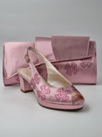 Metallic Baby Pink Flora Low Heels - Italian Women's Heels - Classic Shoes London