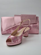 Metallic Baby Pink Flora Low Heels - Italian Women's Heels - Classic Shoes London