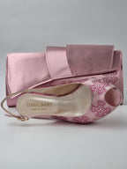 Metallic Baby Pink Flora Low Heels - Italian Women's Heels - Classic Shoes London