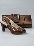 Chocolate Brown Laser Cut Stone Heels - Italian Women's Heels - Classic Shoes London