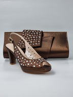 Chocolate Brown Laser Cut Stone Heels - Italian Women's Heels - Classic Shoes London