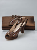 Chocolate Brown Laser Cut Stone Heels - Italian Women's Heels - Classic Shoes London