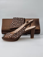 Chocolate Brown Laser Cut Stone Heels - Italian Women's Heels - Classic Shoes London