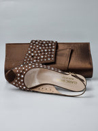 Chocolate Brown Laser Cut Stone Heels - Italian Women's Heels - Classic Shoes London