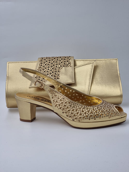 Gold Laser Cut Low Heel - Classic Shoes London