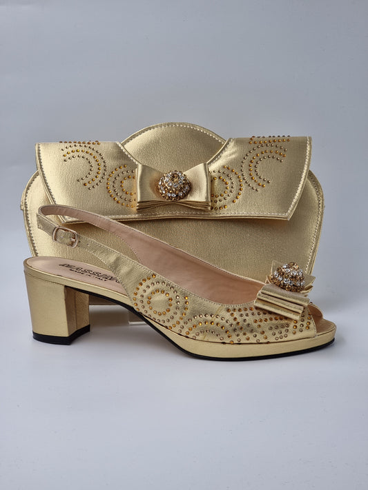 Gold Low Heel Stone - Classic Shoes London