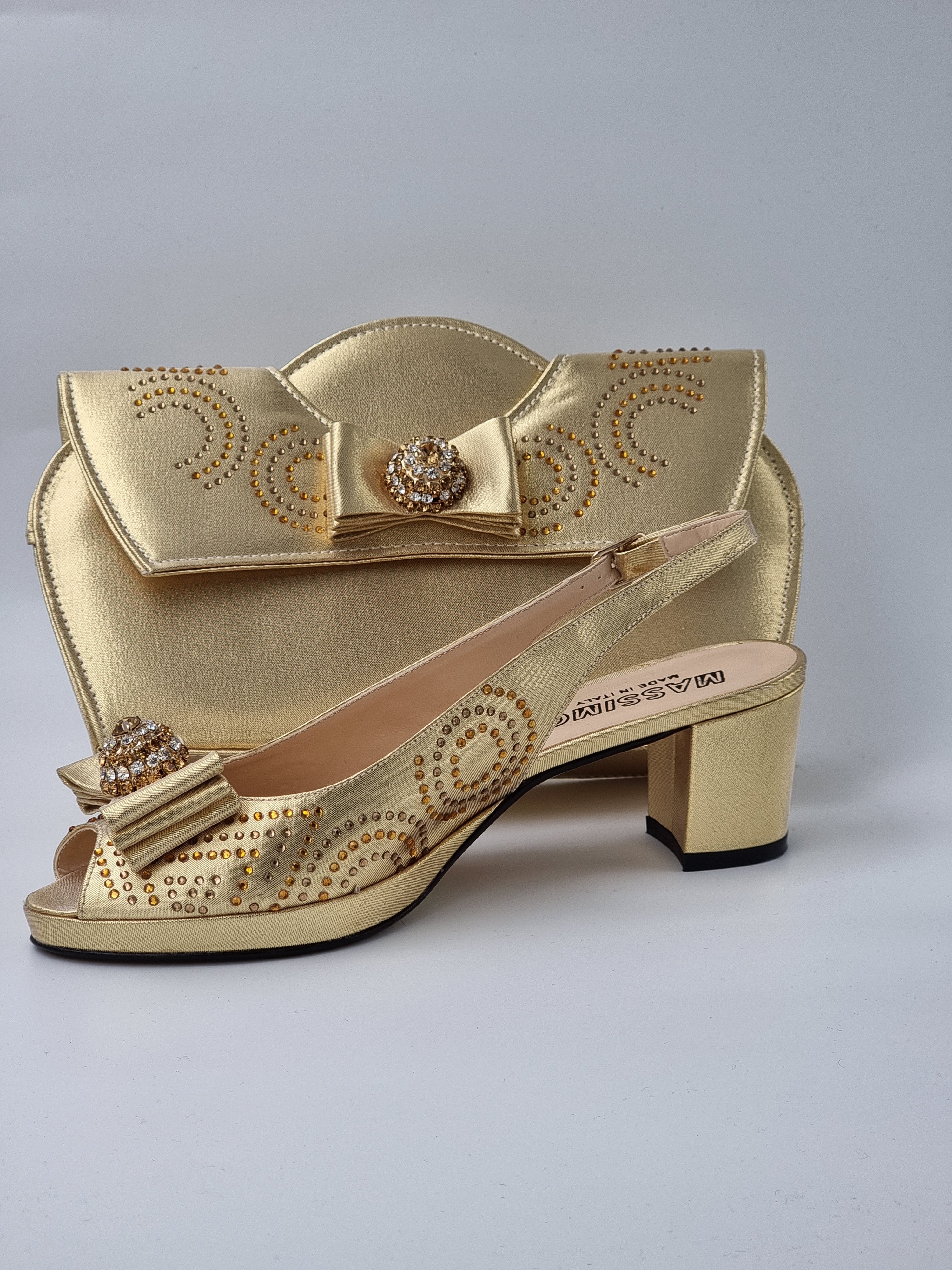 Gold Low Heel Stone - Classic Shoes London