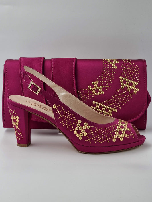 Magenta Gold Studded Stone - Classic Shoes London