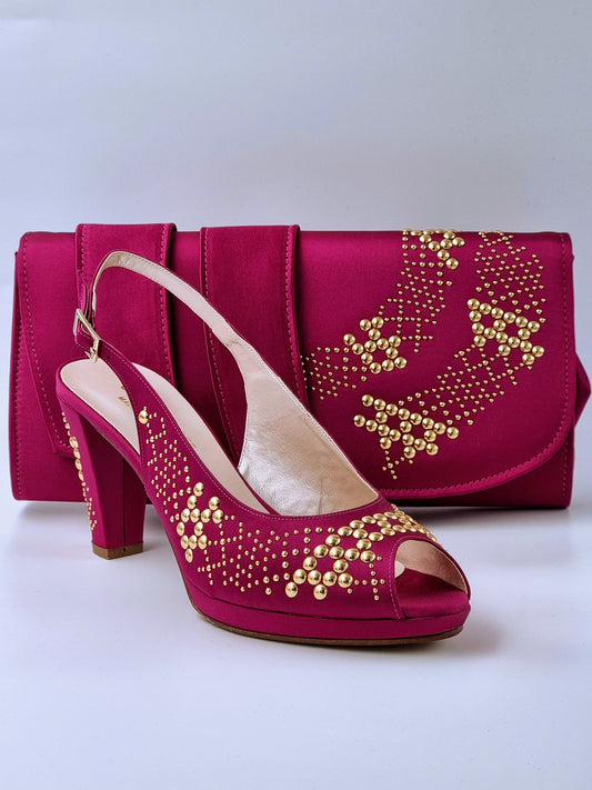 Magenta Gold Studded Stone - Classic Shoes London