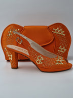 Orange Gold Studded Set - Italian Shoe and Bag Set - Classic Shoes London