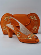 Orange Gold Studded Set - Italian Shoe and Bag Set - Classic Shoes London