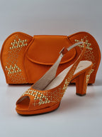 Orange Gold Studded Set - Italian Shoe and Bag Set - Classic Shoes London