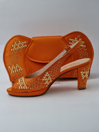 Orange Gold Studded Set - Italian Shoe and Bag Set - Classic Shoes London