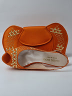 Orange Gold Studded Set - Italian Shoe and Bag Set - Classic Shoes London