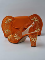 Orange Gold Studded Set - Italian Shoe and Bag Set - Classic Shoes London