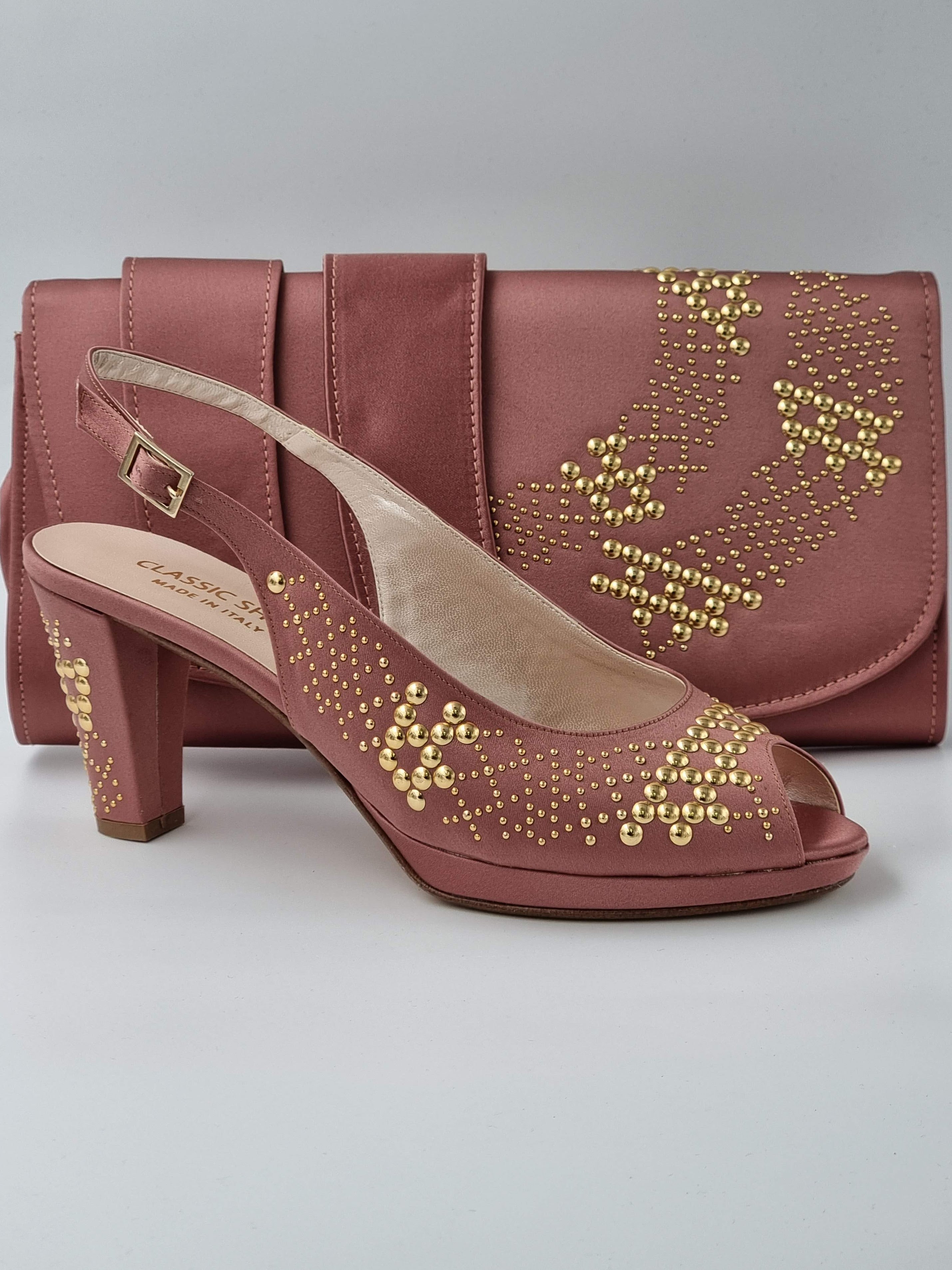 Onion Pink With Gold Studded Stones - Classic Shoes London