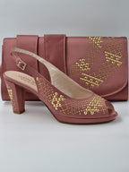 Onion Pink With Gold Studded Stones Heels - Italian Women's Heels - Classic Shoes London