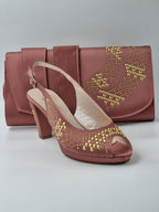 Onion Pink With Gold Studded Stones Heels - Italian Women's Heels - Classic Shoes London