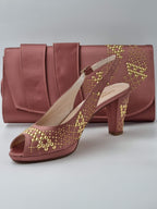 Onion Pink With Gold Studded Stones Heels - Italian Women's Heels - Classic Shoes London