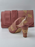 Onion Pink With Gold Studded Stones Heels - Italian Women's Heels - Classic Shoes London