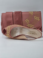 Onion Pink With Gold Studded Stones Heels - Italian Women's Heels - Classic Shoes London
