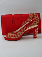 Red Gold Studded Stone Heels - Italian Women's Heels - Classic Shoes London