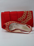 Red Gold Studded Stone Heels - Italian Women's Heels - Classic Shoes London