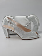 Silver Stone Work Medium Heels - Italian Women's Heels - Classic Shoes London