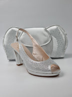 Silver Stone Work Medium Heels - Italian Women's Heels - Classic Shoes London