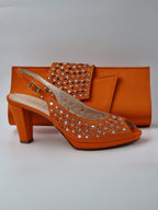 Orange Laser Cut Stone Heels - Italian Women's Heels - Classic Shoes London