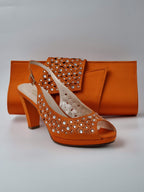 Orange Laser Cut Stone Heels - Italian Women's Heels - Classic Shoes London