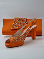 Orange Laser Cut Stone Heels - Italian Women's Heels - Classic Shoes London