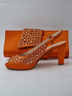 Orange Laser Cut Stone Heels - Italian Women's Heels - Classic Shoes London