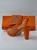 Orange Laser Cut Stone Heels - Italian Women's Heels - Classic Shoes London