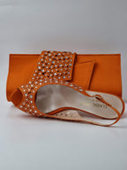 Orange Laser Cut Stone Heels - Italian Women's Heels - Classic Shoes London