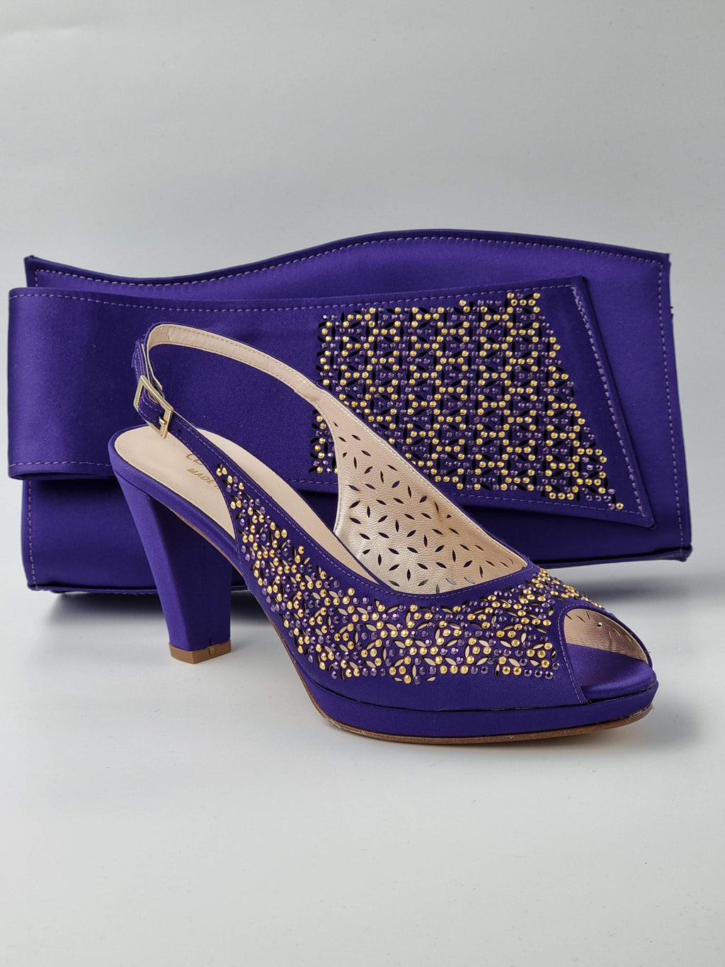 Purple Laser Cut Gold Stud Stone - Classic Shoes London