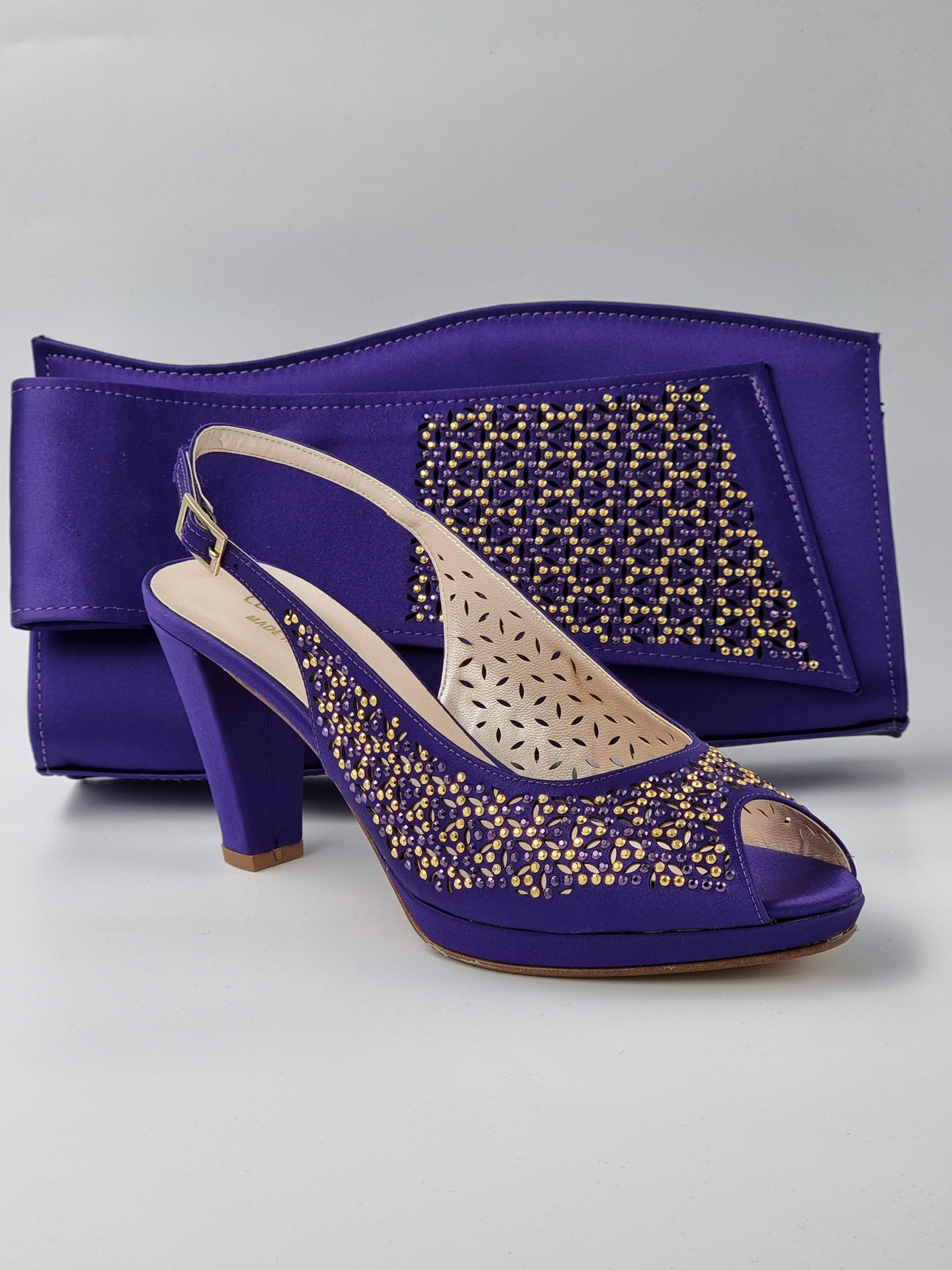 Purple Laser Cut Gold Stud Stone - Classic Shoes London