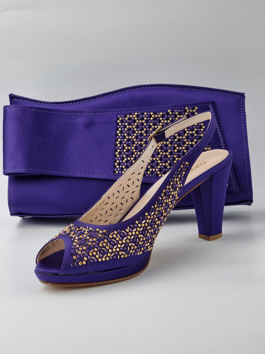 Purple Laser Cut Gold Stud Stone - Classic Shoes London