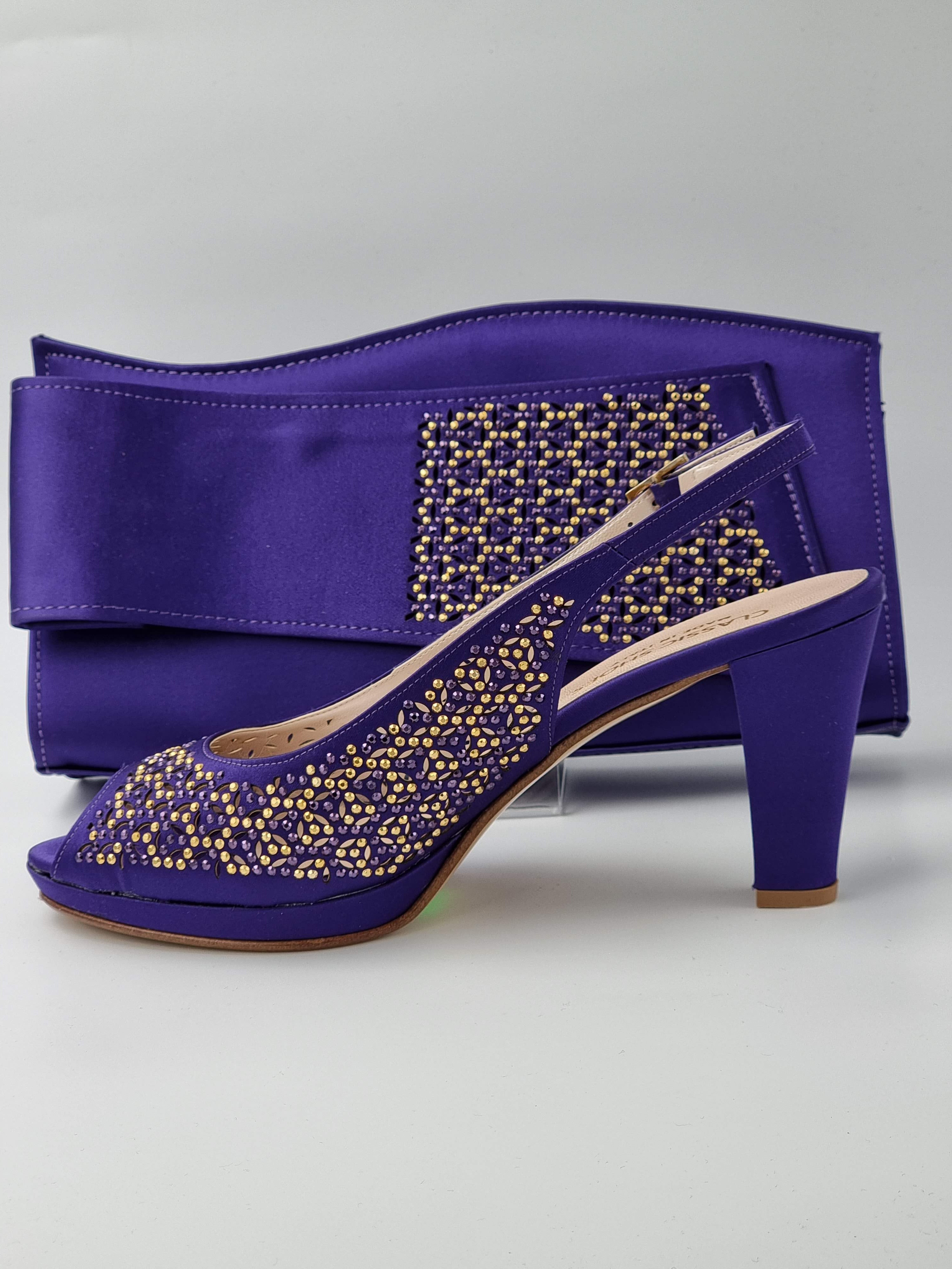 Purple Laser Cut Gold Stud Stone - Classic Shoes London