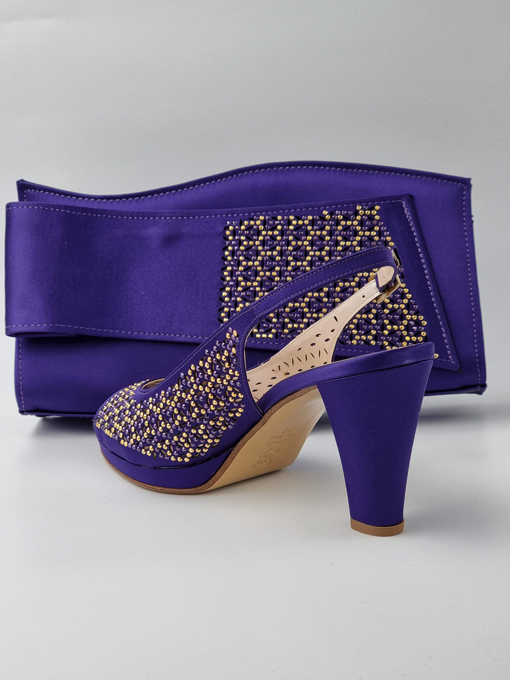 Purple Laser Cut Gold Stud Stone - Classic Shoes London