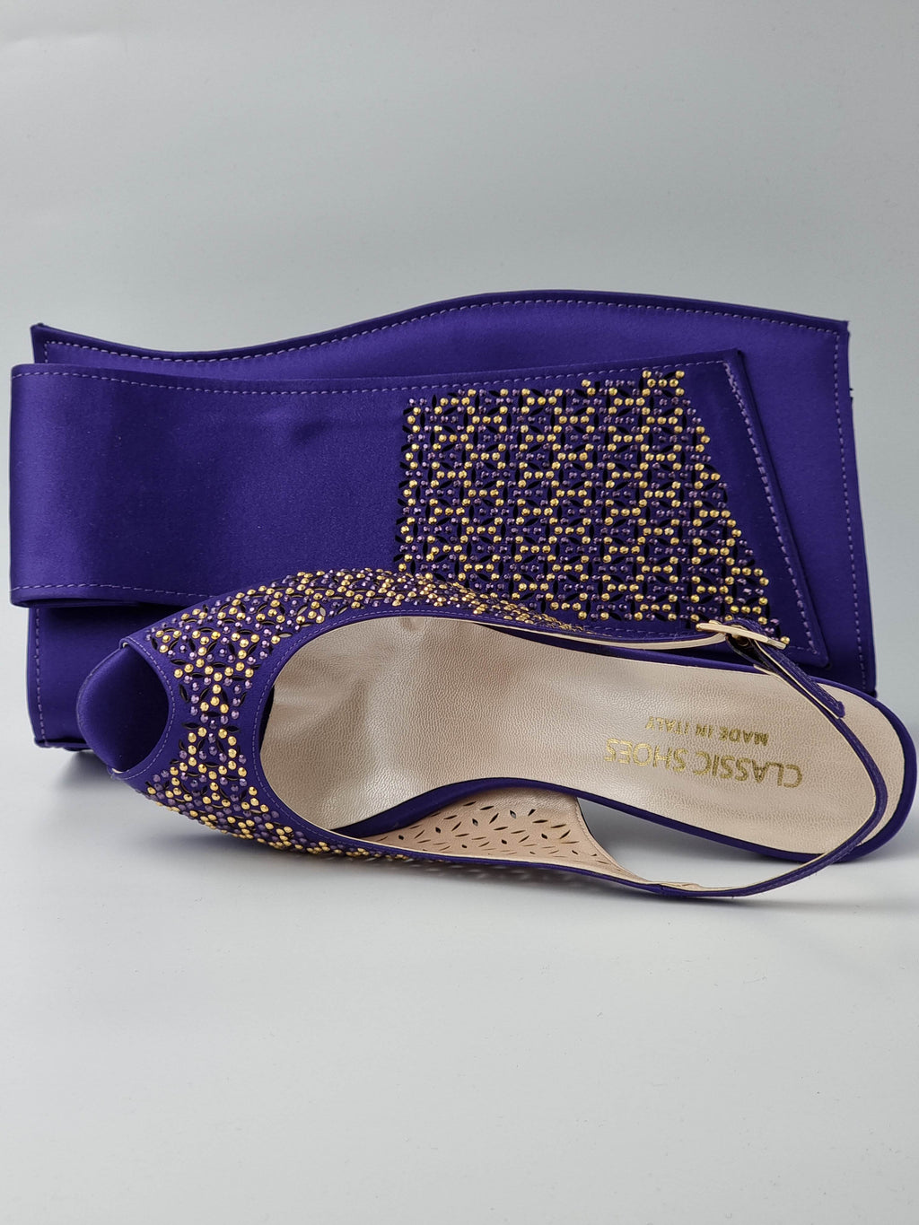 Purple Laser Cut Gold Stud Stone - Classic Shoes London